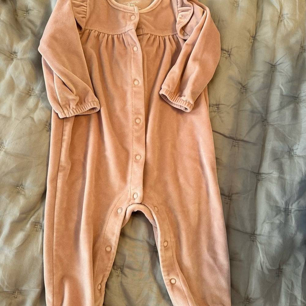 Carter's Pink Velour Long-Sleeve Baby One-Piece